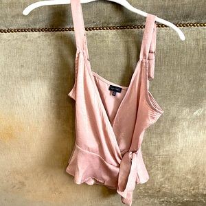 Satin Pink Front Tie Wrap Tank Top